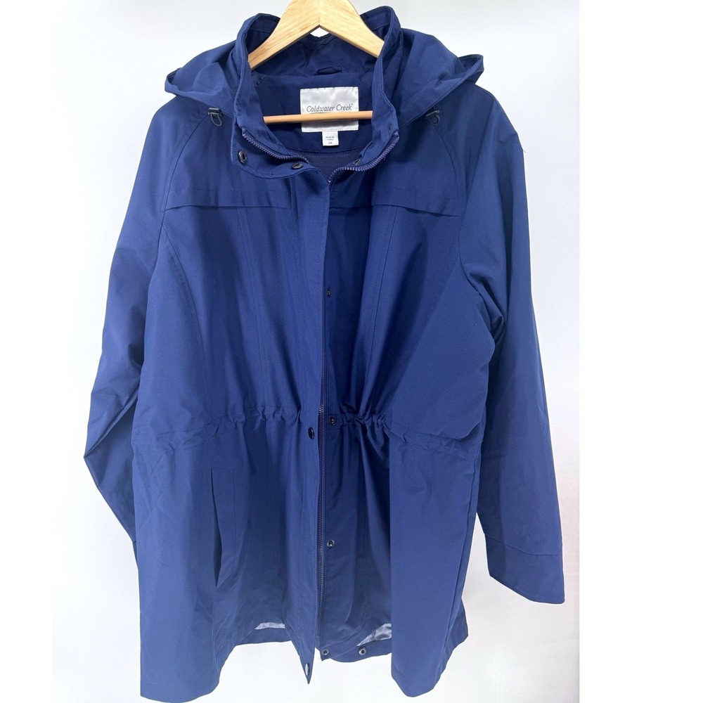Coldwater Creek Rain Jacket Womens 2X Navy Hooded Anorak Drawstring Plus Size